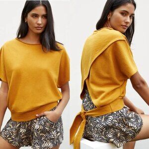 Anthropologie Tie Back Mustard Yellow Sweatshirt Tee